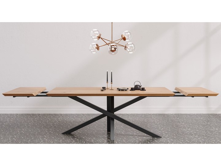 Stół rozkładany Slant z litego drewna Dąb 180x100 cm Dwie dostawki 50 cm Lakier matowy Drewno Wysokość 75 cm Długość(n) 180 cm