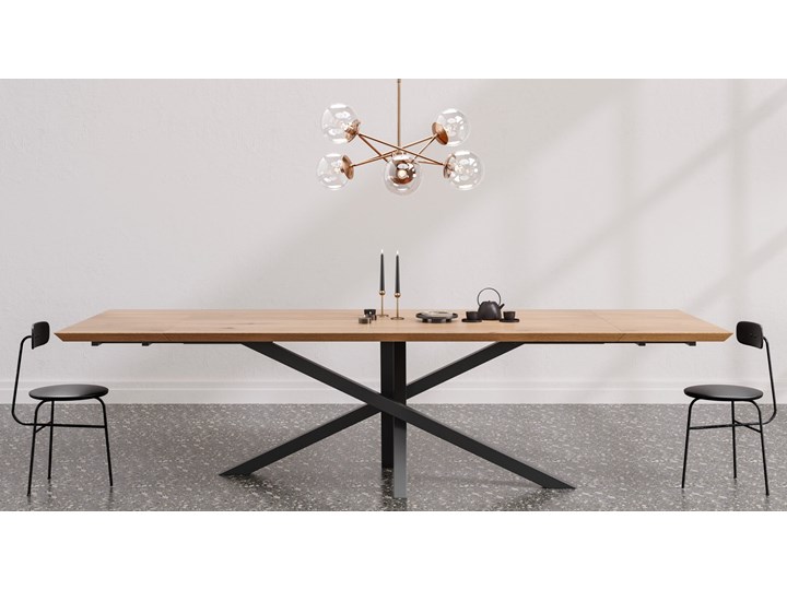 Stół rozkładany Slant z litego drewna Dąb 160x90 cm Jedna dostawka 50 cm Zestawy Drewno Wysokość 75 cm Liczba miejsc Do 10 osób