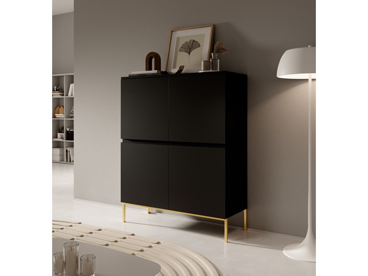 SELSEY Komoda wysoka Bemmi 100 cm czarna ze złotymi nogami Głębokość 35 cm Wysokość 122 cm Płyta MDF Kolor Czarny Styl Minimalistyczny