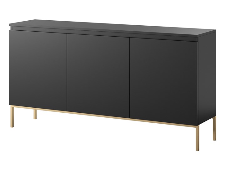 SELSEY Komoda trzydrzwiowa Bemmi 150 cm czarna ze złotymi nogami Płyta MDF Wysokość 77 cm Głębokość 35 cm Wykończenie Mat