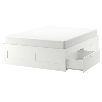 IKEA BRIMNES Rama łóżka z szufladami, biały/Lindbåden, 140x200 cm