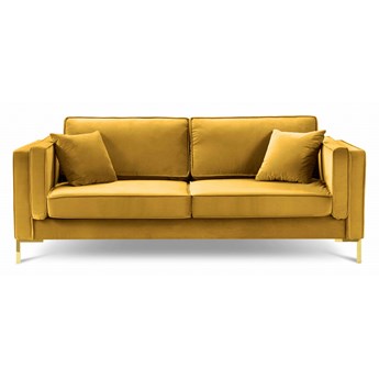 Sofa 3-osobowa Luis aksamit żółta na złotych nóżkach