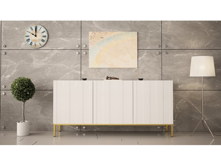 SELSEY Komoda trójdrzwiowa Rumbek 160 cm Biały mat / Biały połysk Wysokość 76 cm Głębokość 37 cm Styl Glamour Styl Minimalistyczny