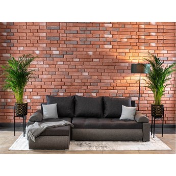 Nowoczesny narożnik 150x200 Benet z funkcją spania i pojemnikiem - szara tkanina