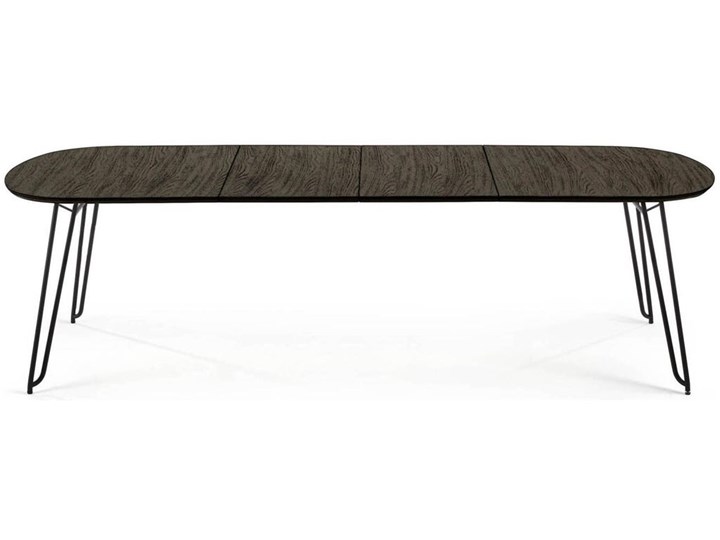 Stół rozkładany brązowy fornirowany blat czarne metalowe nogi 140-220x90 cm Drewno Liczba miejsc Do 10 osób Stal Płyta fornirowana Wysokość 75 cm Płyta MDF Rozkładanie Rozkładane