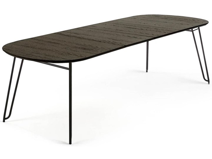 Stół rozkładany brązowy fornirowany blat czarne metalowe nogi 140-220x90 cm Drewno Stal Płyta fornirowana Płyta MDF Wysokość 75 cm Kolor Biały