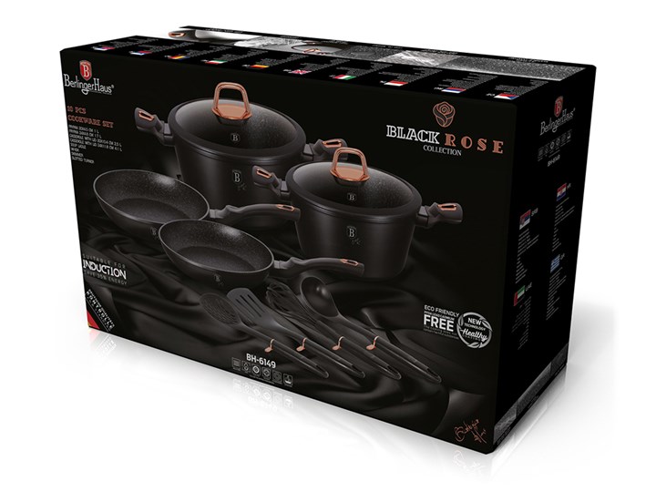 Zestaw naczyń kuchennych BLACK ROSE BH/6149 10 el. - Homla Kolor Czarny Kategoria Zestawy garnków i patelni