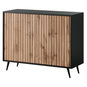 SELSEY Komoda Bello z lamelowymi frontami 104 cm czarna/dąb wotan