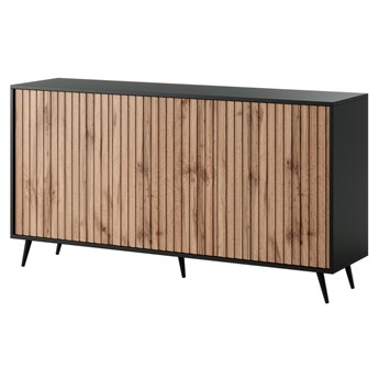 SELSEY Komoda Bello z lamelowymi frontami 154 cm czarna/dąb wotan