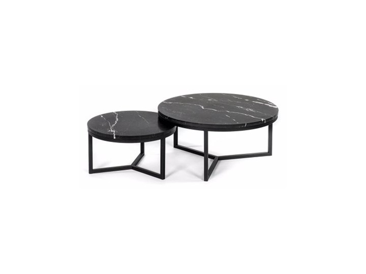 Okrągły stolik marmurowy czarny komplet Ø58 i Ø40 Długość 58 cm Szerokość 40 cm Kształt blatu Okrągłe Szerokość 58 cm Zestaw stolików Stal Średnica 70 cm