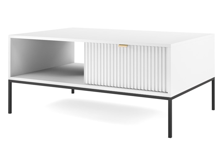 SELSEY Ława kawowa Vellore 104x68 cm biała z ryflowanym frontem i złotym uchwytem Płyta meblowa Metal Wysokość 20 cm Stal Wysokość 46 cm Płyta MDF Długość 104 cm Średnica