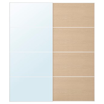 IKEA AULI / MEHAMN Drzwi przesuwne, lustro/2str dąb bejcowany biało szk bezbarwne, 200x236 cm