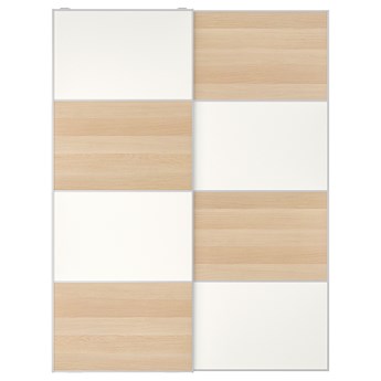 IKEA MEHAMN Drzwi przesuwne, 2str/dąb bejcowany biało szk bezbarwne biały, 150x201 cm