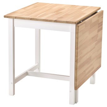 IKEA PINNTORP Stół z opuszczanym blatem, bejca jasnobrązowa/biała bejca, 67/124x75 cm