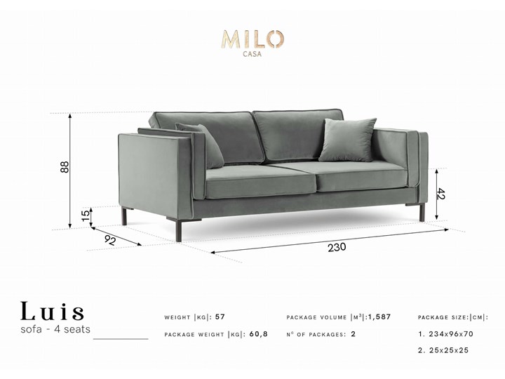 Sofa 4-osobowa Luis strukturalna żółta na czarnych nóżkach Głębokość 40 cm Szerokość 230 cm Głębokość 92 cm Kolor Żółty Wielkość Czteroosobowa