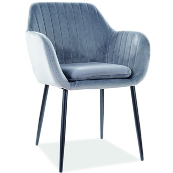 Krzesło tapicerowane WENUS VELVET szare bluvel 14, na czarnych metalowych nogach