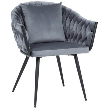 Krzesło NUVO VELVET szare welurowe, z poduszką , nogi - czarny mat