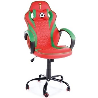 Czerwony fotel gamingowy PORTUGAL, ekoskóra, motyw: piłka nożna