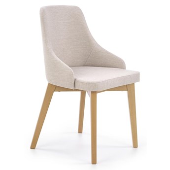 Krzesło tapicerowane jasny beż TOLEDO na drewnianych nogach buk/dąb miodowy