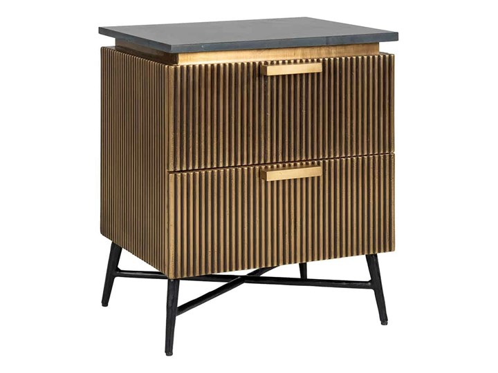 Szafka nocna RICHMOND IRONVILLE - marmur, metal, MDF, sklejka brzozowa Kategoria Szafki i regały Nocne Płyta laminowana Płyta MDF Pomieszczenie Sypialnia