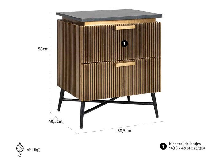 Szafka nocna RICHMOND IRONVILLE - marmur, metal, MDF, sklejka brzozowa Nocne Płyta MDF Kategoria Szafki i regały Płyta laminowana Kolor Czarny