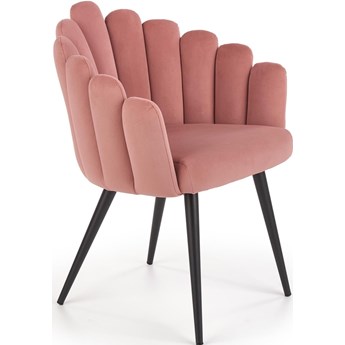 Krzesło tapicerowane velvet K410 róż, czarna metalowa podstawa