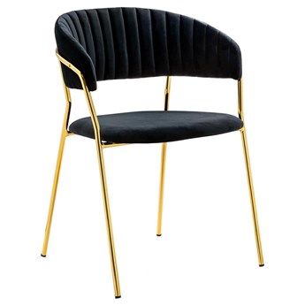 Krzesło tapicerowane MARGO czarne - welur, podstawa złota błyszcząca