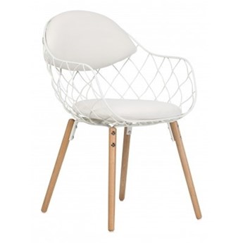 Krzesło OSLO ażurowe welurowe metalowe białe/drewniane nogi