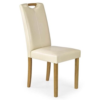 CARO kremowe krzesło tapicerowane, drewniane nogi buk