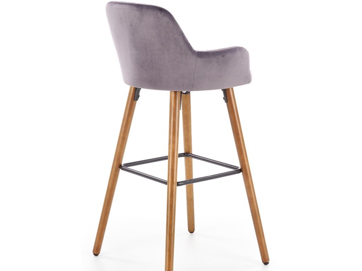 Hoker tapicerowany krzesło barowe H93 nogi drewniane - orzech, tapicerka - ciemny popiel Drewno Tkanina Styl Glamour