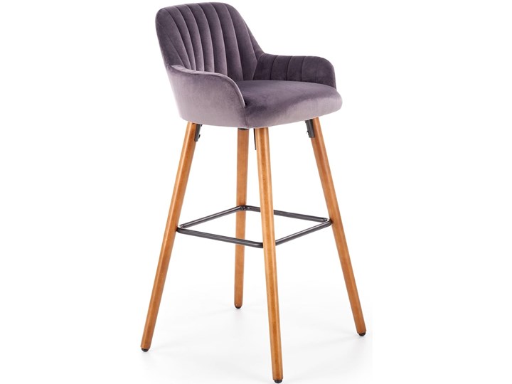 Hoker tapicerowany krzesło barowe H93 nogi drewniane - orzech, tapicerka - ciemny popiel Tkanina Drewno Styl Tradycyjny