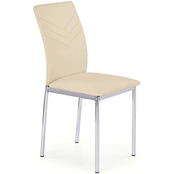 Beżowe krzesło tapicerowane eco skóra K137 na chromowanych nogach