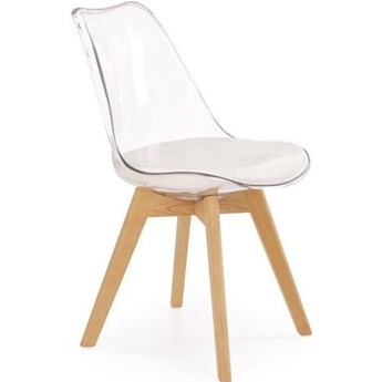 Krzesło tapicerowane białe siedzisko eco skóra K246 bezbarwne oparcie, nogi buk