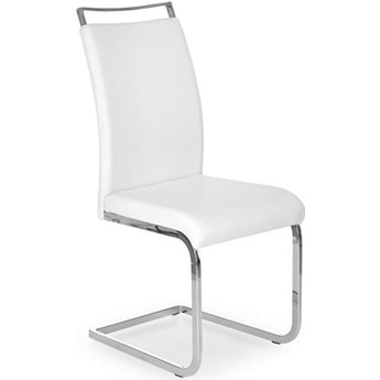 Krzesło tapicerowane białe eco skóra K250 srebrna błyszcząca podstawa
