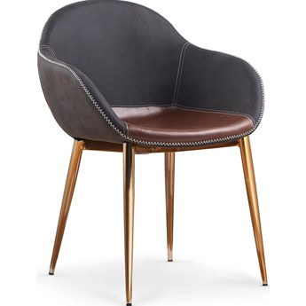 Krzesło z podłokietnikami K304 eco skóra ciemny popiel / brązowy, stalowe złote nogi