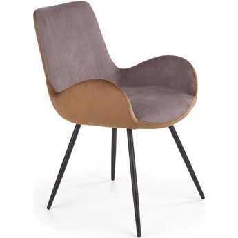 Krzesło tapicerowane z podłokietnikami velvet popiel/brąz K392