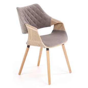 Krzesło z podłokietnikami drewniane z tapicerką szare K396 jasny dąb