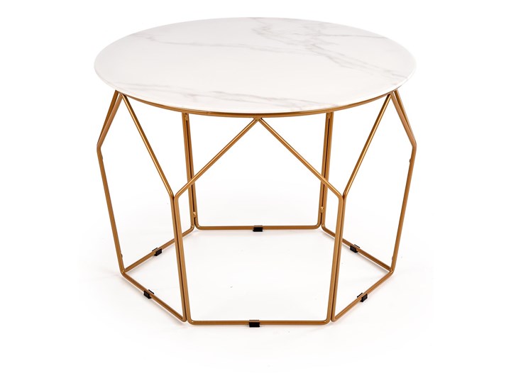 Szklany złoty stolik MADISON, kolor marmur Kształt blatu Okrągłe Metal Szkło Kategoria Stoliki i ławy