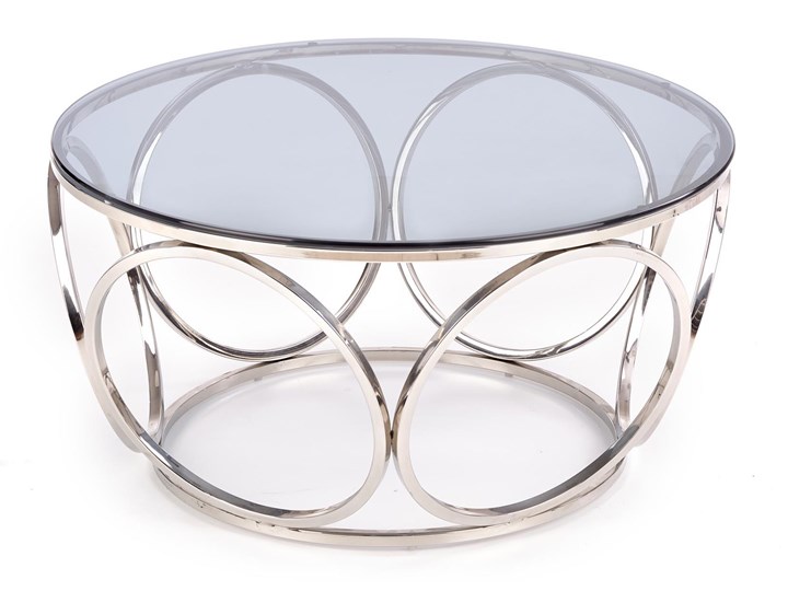 Stolik okrągły glamour srebrny stelaż, szkło dymione VENUS Stal Styl Minimalistyczny
