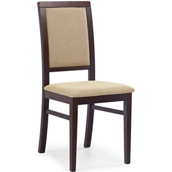 Krzesło drewniane SYLWEK1 buk kolor ciemny orzech, beżowa tapicerka Torent Beige
