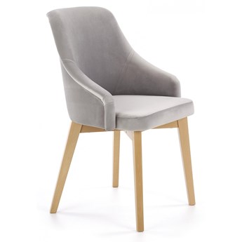 Krzesło tapicerowane velvet jasny szary TOLEDO 2 na drewnianych nogach buk