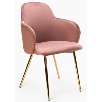 Krzesło z podłokietnikami różowe velvet, złoty stelaż MADRYT GOLD