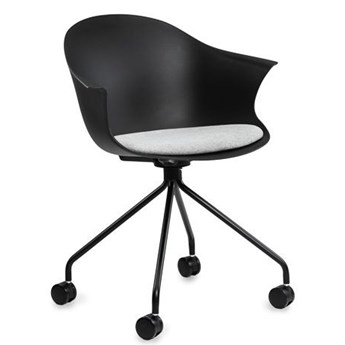 Krzesło z tworzywa czarne z poduszką Arona czarna podstawa na kółkach