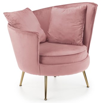 Fotel wypoczynkowy z poduszkami różowy velvet ALMOND złote nogi