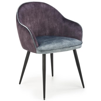 Krzesło z podłokietnikami szare / niebieskie velvet K440 na czarnych nogach
