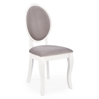 Krzesło białe drewniane buk VELO szara tapicerka
