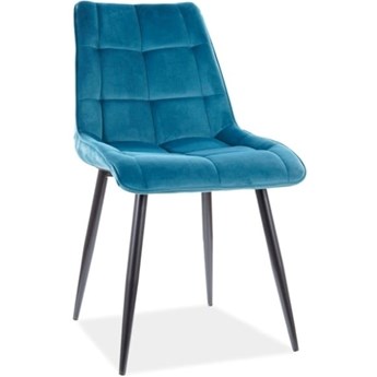 Krzesło tapicerowane CHIC VELVET BLUVEL 85 w kolorze turkusowym, czarne metalowe nogi