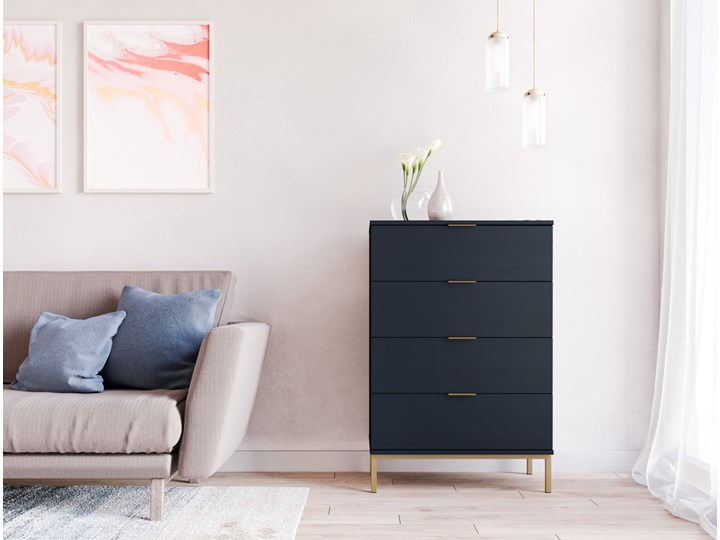SELSEY Komoda Lartti 70 cm z czterema szufladami granatowa Płyta MDF Wysokość 105 cm Głębokość 41 cm Wykończenie Mat