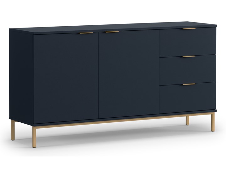 SELSEY Komoda dwudrzwiowa Lartti 150 cm z trzema szufladami granatowa Wysokość 80 cm Głębokość 41 cm Z szafkami Płyta MDF Styl Minimalistyczny