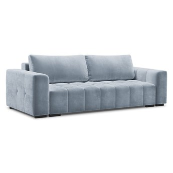 Rozkładana sofa 3-osobowa Luca pikowana szaro błękitny aksamit